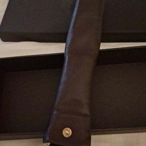 Bottega Veneta large fan with black lace and leather case
