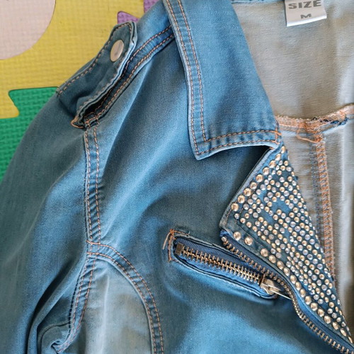 Denim jacket medium with sequins and accessories like new, blue