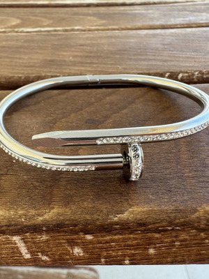 Nail bracelet with rhinestones like new, silver