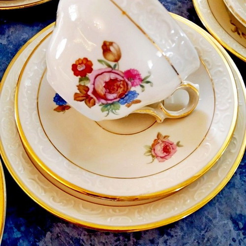 Antique set of six cups Danish Kobenhavns Porcelain Maleri 1930