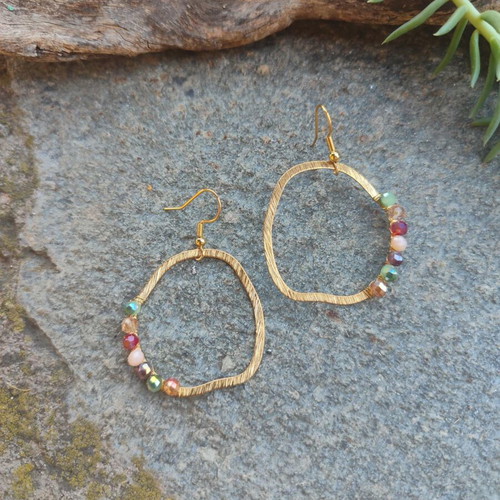 Handmade brass earrings with stainless steel clasp, multicolored