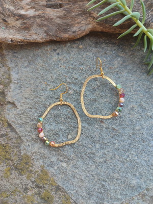 Handmade brass earrings with stainless steel clasp, multicolored