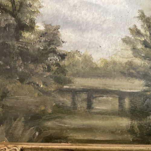 Oil painting landscape with house new, framed