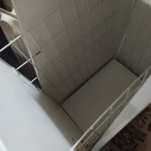 Laundry basket used, large wooden wheeled 130 liters