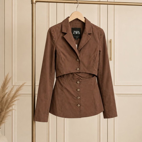 Zara blazer with cut-out detail at the waist, like new, brown