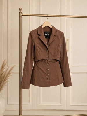 Zara blazer with cut-out detail at the waist, like new, brown