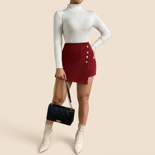Red wrap skort with decorative button detail, new