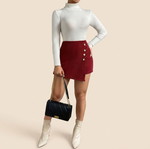 Red wrap skort with decorative button detail, new