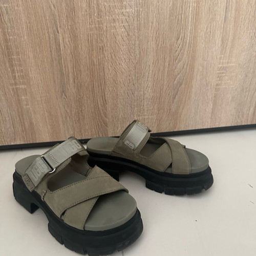 Ugg Australia platform sandals, khaki green and black, size 38.5