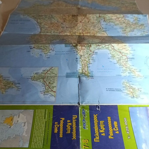 Map Peloponnese and Crete used 1:425,000