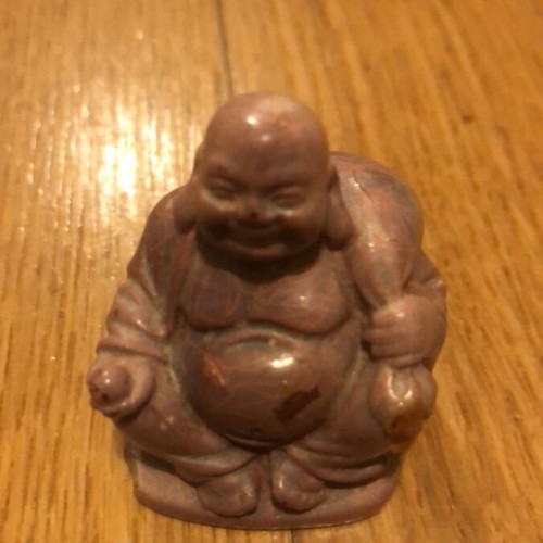 Vintage carved Laughing Buddha figurine used, soapstone, height 5 cm