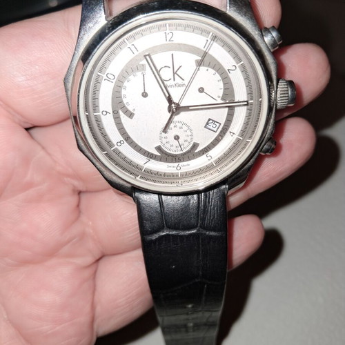 Calvin Klein men's wristwatch, black leather strap
