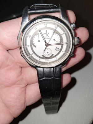 Calvin Klein men's wristwatch, black leather strap