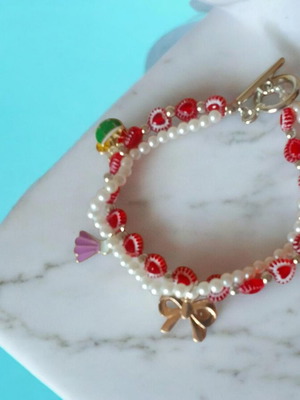 Handmade double bracelet with hearts and white stones