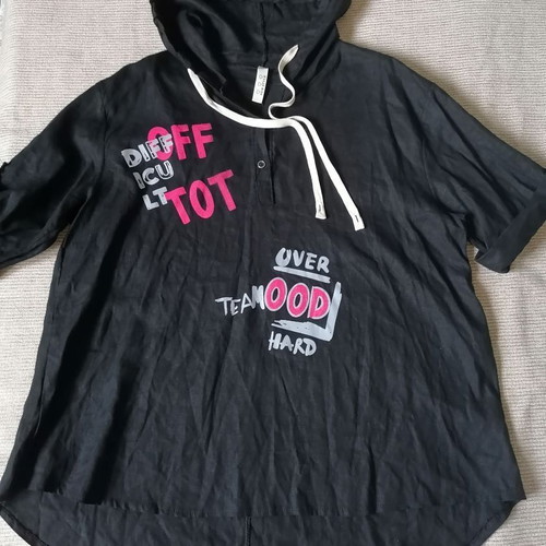 New Style long linen-viscose hooded blouse XXL, black