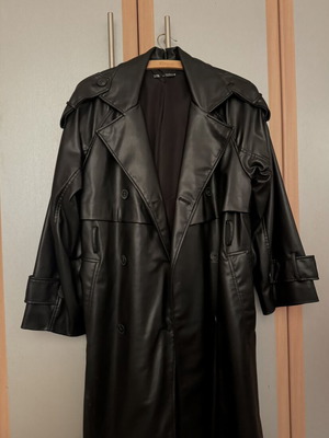 Zara black leather trench coat, size XS