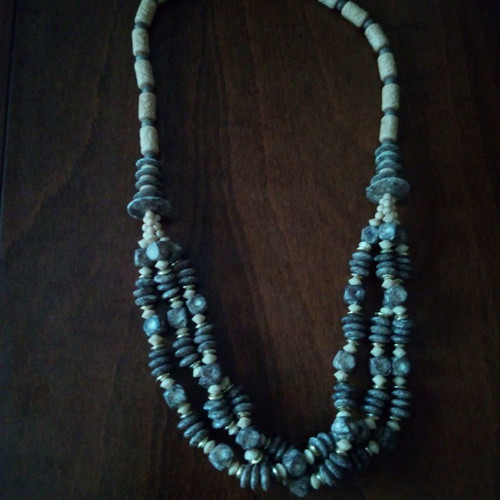 Ethnic necklace used carved bone and wood