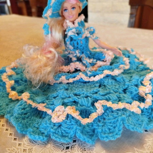 Doll with handmade dress and hat new