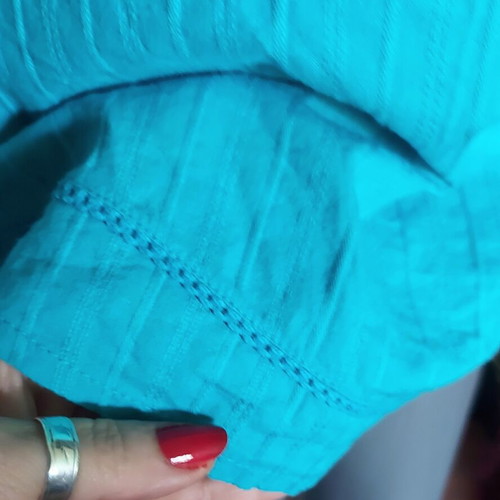 Amisu turquoise cotton tunic blouse with puff sleeves