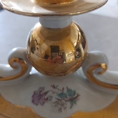 Vintage Alka Kunst Bavaria Porcelain Three-Arm Candle Holder used