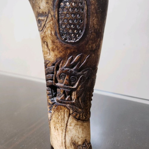 Handmade decorative item with traditional carved dragon design like new