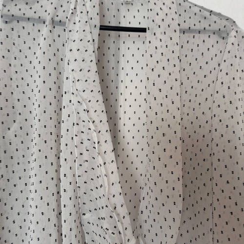 White wrap top with subtle polka dot pattern, like new