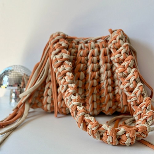 Handmade Crochet Fringe Shoulder Bag new, beige and brown