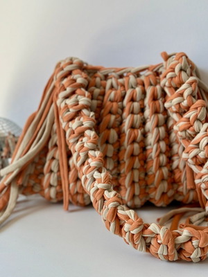 Handmade Crochet Fringe Shoulder Bag new, beige and brown