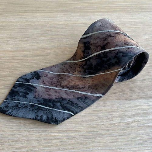 Handmade tie new from 100% pure silk with painted blue and brown designs