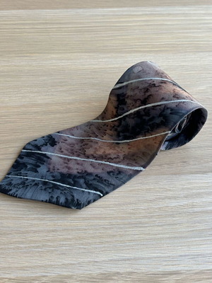 Handmade tie new from 100% pure silk with painted blue and brown designs