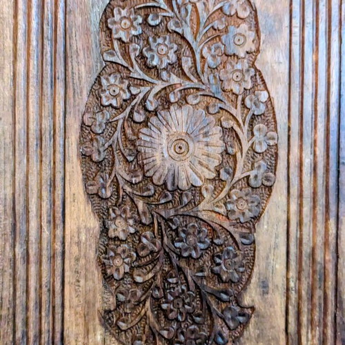 Vintage handmade wooden serving tray, carved, made in India
