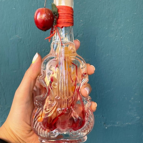 Glass decorative violin used, vintage with cherry detail