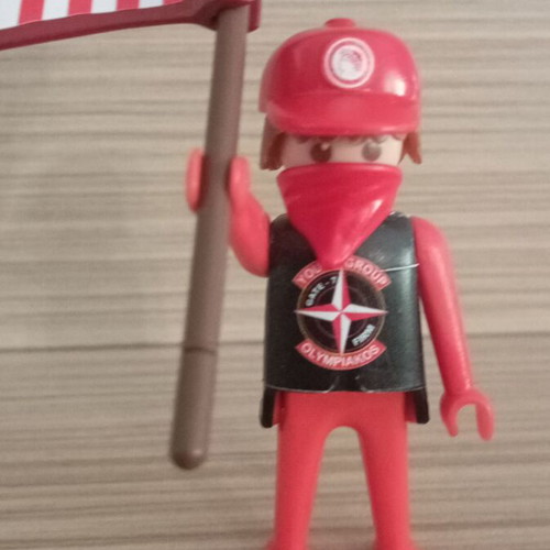 Playmobil Olympiacos Fan Figure like new with team flag