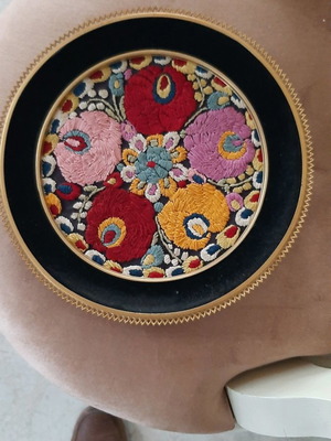 Hand Embroidery used with velvet frame and gold ring