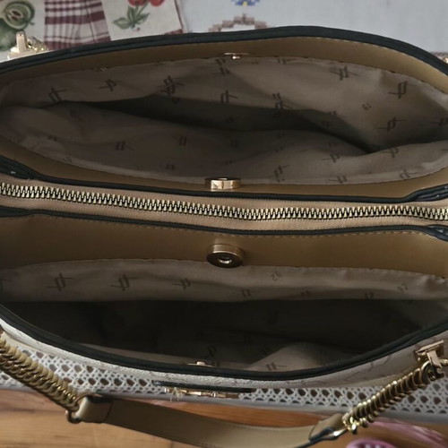 Verde handbag with 3 compartments, beige and gold