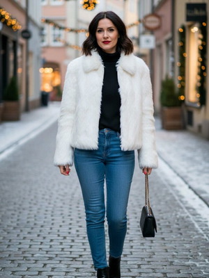 White synthetic fur coat like new