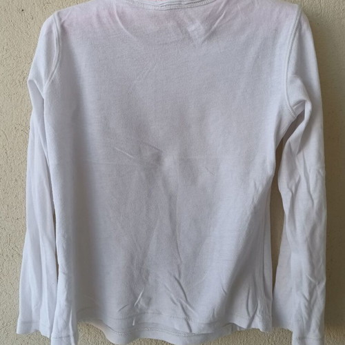 Benetton children's long-sleeve shirt with quote, size 4-5Y, white