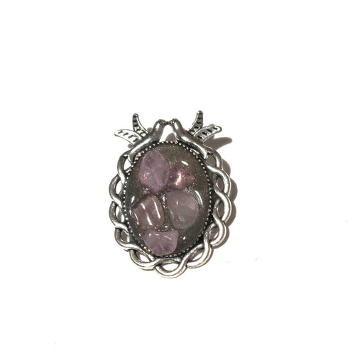 Vintage style brooch with pink quartz like new, romantic birds design