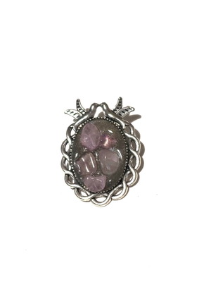 Vintage style brooch με ροζ χαλαζία σαν καινούργιο, ρομαντικός σχεδιασμός πουλιών