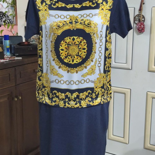 Derhy Baroque dress with silk and cashmere like new, blue and gold