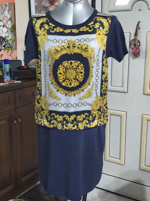 Derhy Baroque dress with silk and cashmere like new, blue and gold