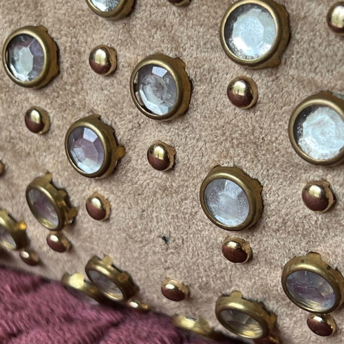 Kathy leather shoulder bag like new with stones beige