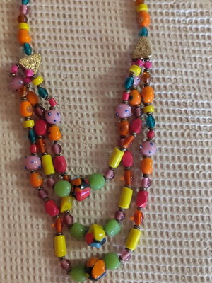 Vintage Boho Multistrand Necklace with Handmade Glass Beads like new