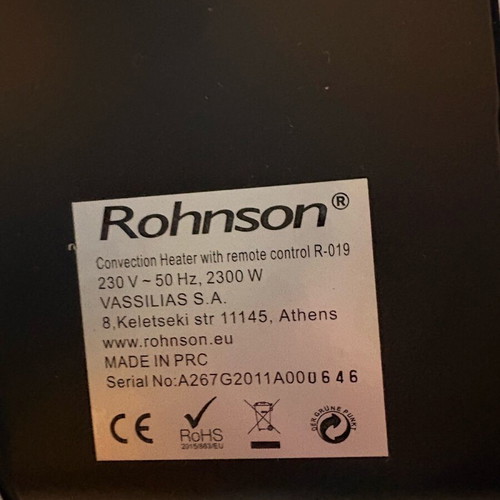 Rohnson space heater like new with remote control and thermostat