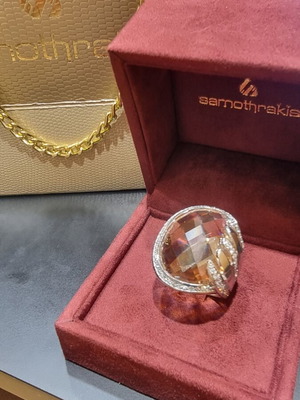Silver 925 ring with zircon and topaz, new