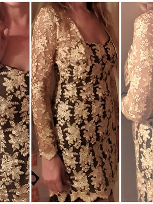 Gold lace designer dress with vintage bolero like new