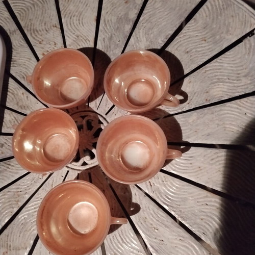 Vintage Fire-King Anchor Hocking Peach Lustre cup set of 5 used