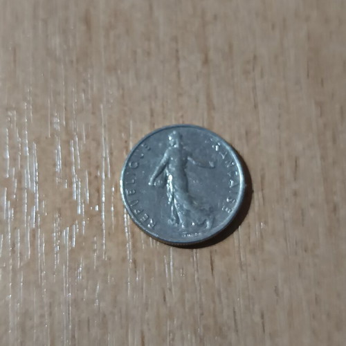 Collectible 1/2 Franc France coin 1967 used, La Semeuse design