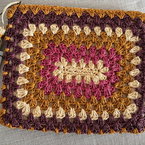 Monsoon crochet clutch bag new, beige and purple