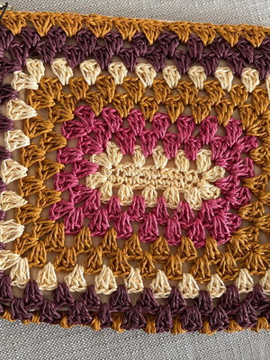 Monsoon crochet clutch bag new, beige and purple